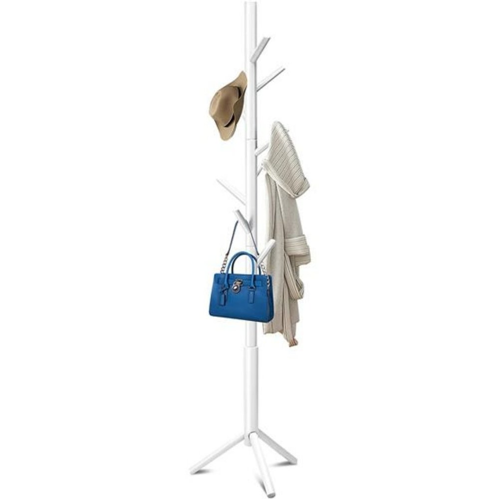 Coat Rack Freestanding with 8 Hooks 3 Adjustable Height Coat Racks Stand, White